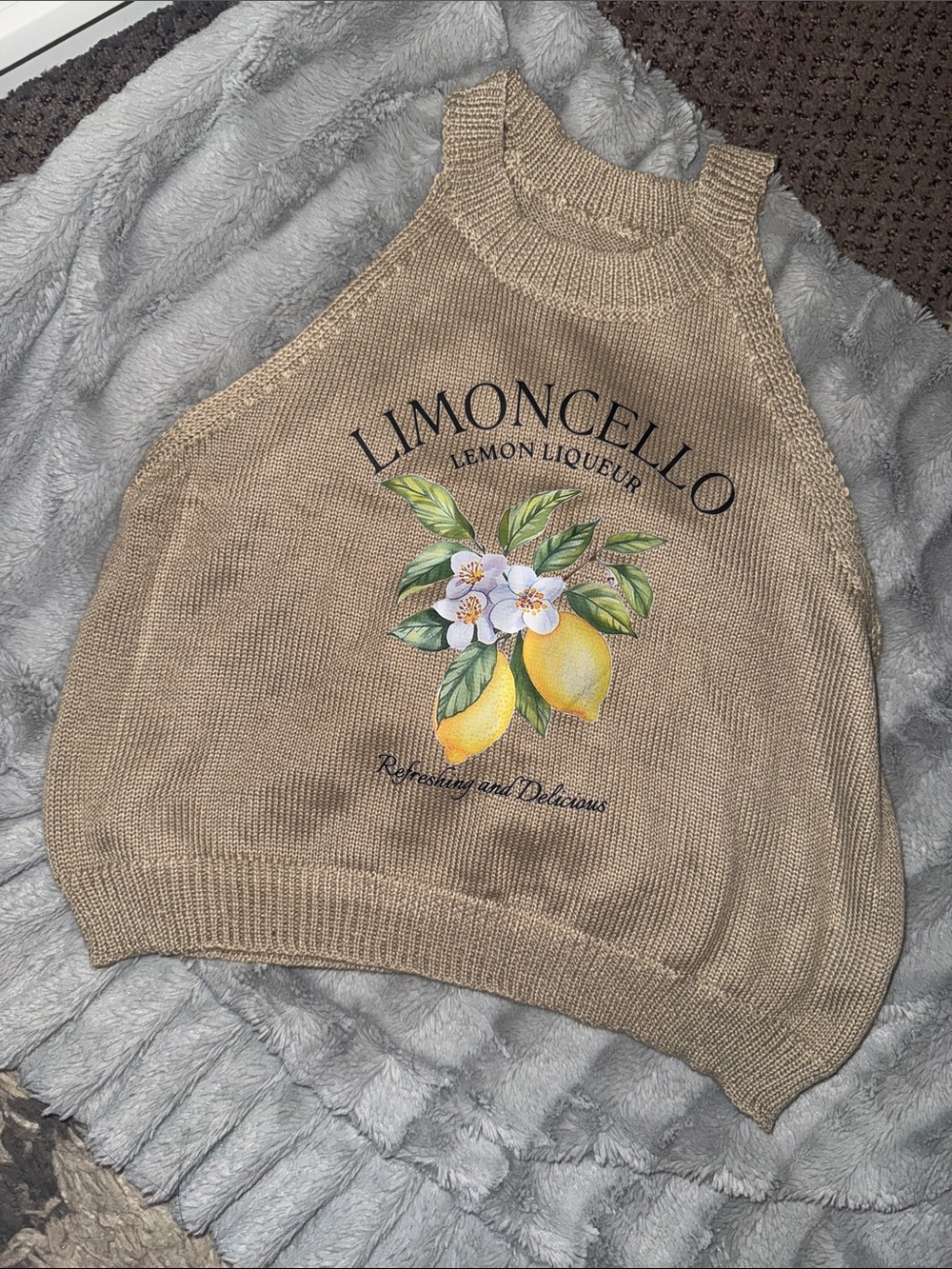 Limoncello Off-the-Shoulder Knit Sweater Tank - Beige